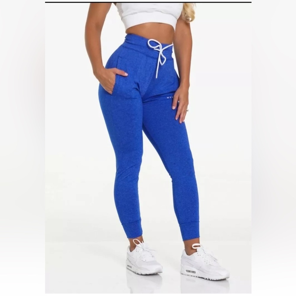 NVGTN High Waisted fitted Sapphire cobalt Blue Joggers Sweatpants Small